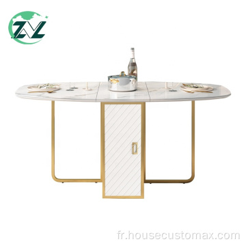 Table de salle à manger extensible pliante de luxe en marbre